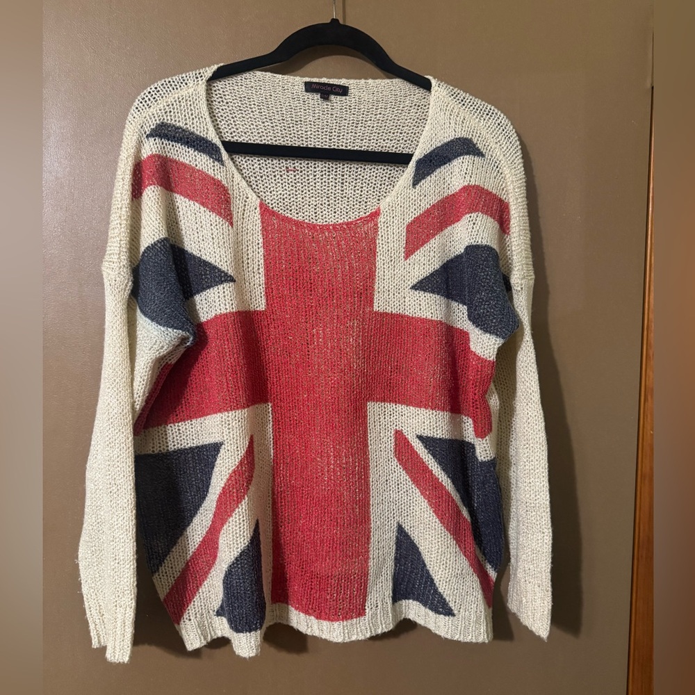 Miracle City Union Jack Knit Sweater British Flag Loose Fit S/M